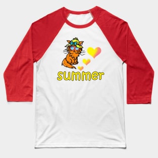 Cartoon cat in a summer hat and sunglasses Baseball T-Shirt